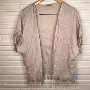 Valentina Naldi Cream Linen Tassel Open Style Kimono, Women Size Medium